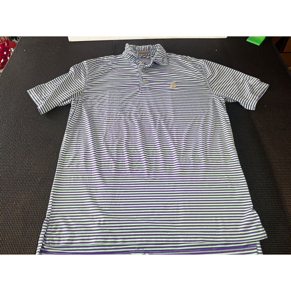 Peter Millar Summer Comfort Polo Mens Medium Purple Mint Green Striped Golf